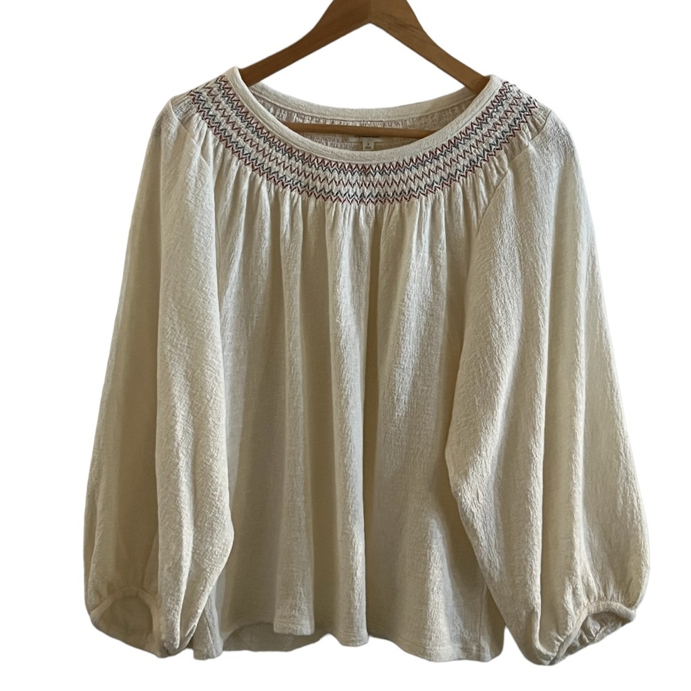 Madewell Embroidered Smocked Boho Blouse Top Small